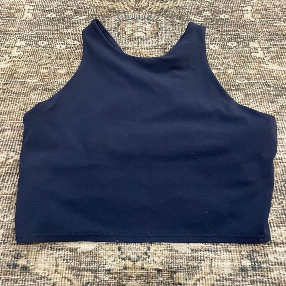 Athleta Navy Blue Conscious Crop Sports Bra Tank Built-In Bra Womens Size M Yoga